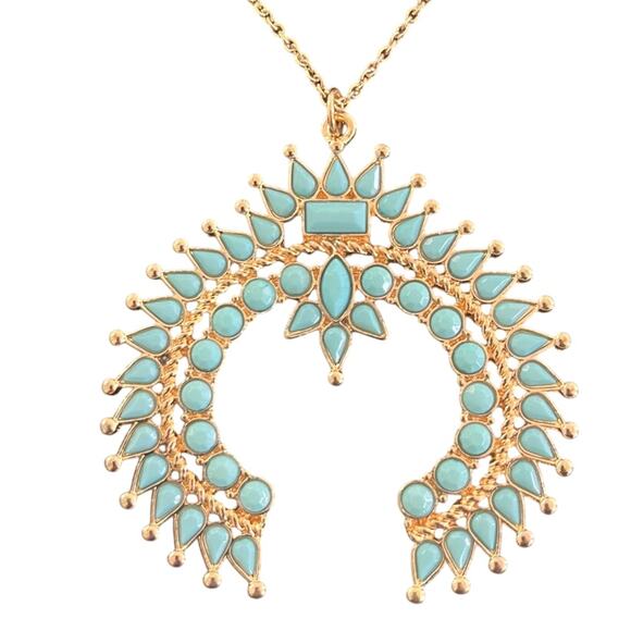 other Jewelry - Navajo Inspired Goldtone and Faux Turquoise Pendant and 20-21" Necklace NWOT